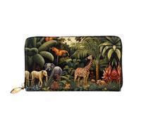 Motif animaux dans la forêt tropicale, portefeuille pour femme, portefeuille à longue pochette, porte-carte de crédit, porte-monnaie de voyage, noir, taille unique, Noir , Taille unique