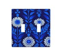 Motif art folklorique scandinave bleu double gang couvercle de lampe plaque murale interrupteur décoration taille standard - 11,4 x 11,4 cm