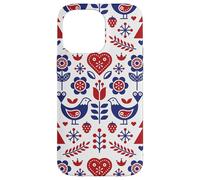 Motif Art Folklorique scandinave Oiseaux Fleurs cœurs Coque pour iPhone 14 Pro Max