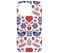 Motif Art Folklorique scandinave Oiseaux Fleurs cœurs Coque pour iPhone 15 Pro Max