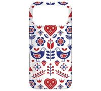 Motif Art Folklorique scandinave Oiseaux Fleurs cœurs Coque pour iPhone 17 Pro Max