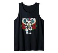 Motif Artistique représentant Une Rose Florale représentant Un éléphant et Un crâne en Sucre, Jour des Morts Débardeur