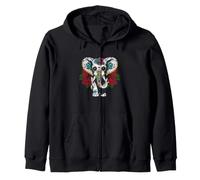 Motif Artistique représentant Une Rose Florale représentant Un éléphant et Un crâne en Sucre, Jour des Morts Sweat à Capuche
