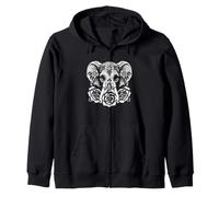 Motif Artistique représentant Une Rose Florale représentant Un éléphant et Un crâne en Sucre, Jour des Morts Sweat à Capuche