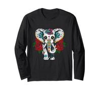 Motif Artistique représentant Une Rose Florale représentant Un éléphant et Un crâne en Sucre, Jour des Morts Manche Longue