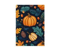 Motif avec glands, feuilles, citrouilles, baies, maison, jardin, drapeau imprimé double face, petites bannières de décoration saisonnière pour extérieur, terrasse, pelouse, ferme, terres agricoles