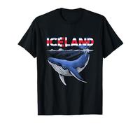 Motif Baleine Bleue Vintage avec Drapeau de l'Islande en Lettres Grasses T-Shirt