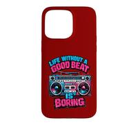 Motif Boombox rétro Life Without A Good Beat is Boring Coque pour iPhone 15 Pro Max
