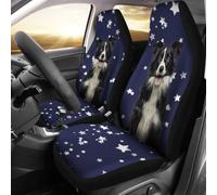 Motif Border Collie Et Étoiles Blanches 2 Pièces Siège Avant Housses Confort Housse Couverture Couvre Sieges Durable Housses De Siège De Voiture Avant Universel pour Camionnettes SUV Voitures