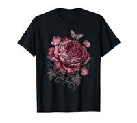 Motif botanique de Rose Gothique Bordeaux T-Shirt Graphique avec Valeur