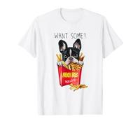 Motif Bouledogue français Mangeant des Frites T-Shirt Graphique avec Valeur
