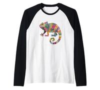 Motif caméléon patchwork vibrant Manche Raglan