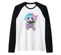 Motif caniche coloré et rétro arc-en-ciel Manche Raglan
