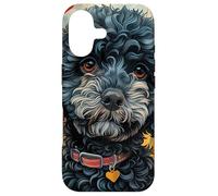 Motif Caniche Noir cœur et Fleurs Coque pour iPhone 17