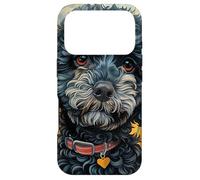 Motif Caniche Noir cœur et Fleurs Coque pour iPhone 17 Pro