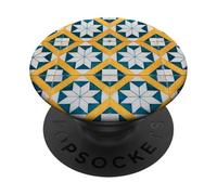 Motif Carreaux Portugal Lisbonne Bleu/Blanc/Jaune PopSockets PopGrip Adhésif