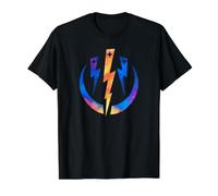 Motif céleste en Forme de Croissant de Lune à Trois éclairs T-Shirt Graphique avec Valeur, Homme, Noir, M