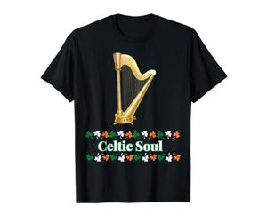 Motif Celtique de Harpe Irlandaise, trèfle Irlandais Tricolore T-Shirt Graphique avec Valeur