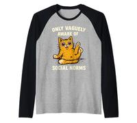 Motif chat amusant seulement vaguement conscient des normes sociales Manche Raglan