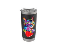 Motif chat arc-en-ciel en forme de cœur Gobelet isotherme en acier inoxydable double paroi