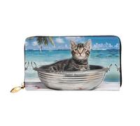 Motif chat dans un bassin, portefeuille pour femme, portefeuille à longue pochette, porte-cartes de crédit, porte-monnaie de voyage, noir, taille unique, Noir , Taille unique