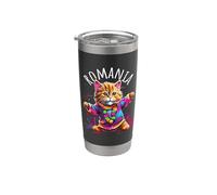 Motif chat dansant coloré et amusant en Roumanie Gobelet isotherme en acier inoxydable double paroi