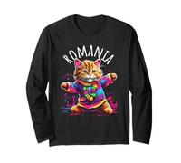 Motif Chat Dansant coloré et Amusant en Roumanie Manche Longue