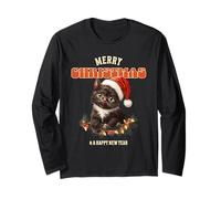 Motif Chat et Chaton « Merry Christmas Happy New Year » Manche Longue