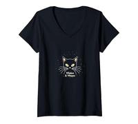 Motif Chat Mystique Whiskers & Whispers pour Les Amoureux des Chats T-Shirt avec Col en V, Femme, Noir, XL