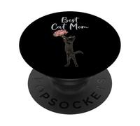 Motif Chat Noir avec Inscription Best Cat Mom PopSockets PopGrip Adhésif