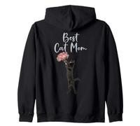 Motif Chat Noir avec Inscription Best Cat Mom Sweat à Capuche