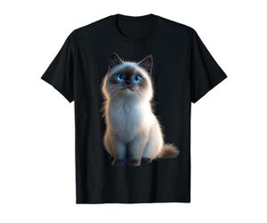 Motif Chat Sacré de Birmanie Birman - T-Shirt pour Femmes - Amatrices de Chats - Manches Courtes - Noir - Taille S - Coupe Classique - Col U - Motif Chat Birman