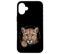 Motif Chat Sauvage d'un Lion de Montagne brisant à Travers Un Trou déchiré Coque pour iPhone 16 Plus