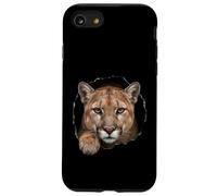 Motif Chat Sauvage d'un Lion de Montagne brisant à Travers Un Trou déchiré Coque pour iPhone SE (2020) / 7/8