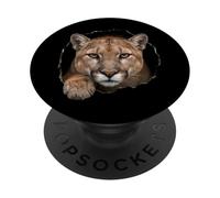 Motif Chat Sauvage d'un Lion de Montagne brisant à Travers Un Trou déchiré PopSockets PopGrip Adhésif