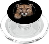 Motif Chat Sauvage d'un Lion de Montagne brisant à Travers Un Trou déchiré PopSockets PopGrip pour MagSafe
