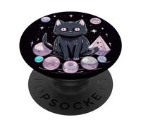 Motif chat sorcière en cristal Phases de lune Kawaii PopSockets PopGrip Interchangeable