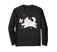 Motif Chaton Blanc Pastel Rose Pastel et étoiles Manche Longue