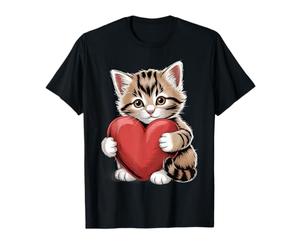 Motif Chaton Tenant Un cœur Adorable pour Les Amoureux des Chats T-Shirt
