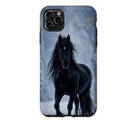Motif Cheval Noir Neige forêt Hiver Paysage Coque pour iPhone 11 Pro Max