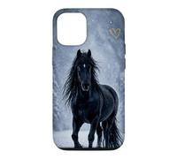 Motif Cheval Noir Neige forêt Hiver Paysage Coque pour iPhone 12/12 Pro