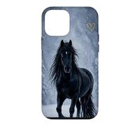 Motif Cheval Noir Neige forêt Hiver Paysage Coque pour iPhone 12 Mini