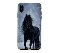 Motif Cheval Noir Neige forêt Hiver Paysage Coque pour iPhone XS Max