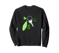Motif clés de réussite de Couleur Verte Amour Paix Argent Graphique Sweatshirt