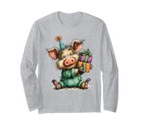Motif Cochon Heureux dans Un Chapeau de fête Manche Longue