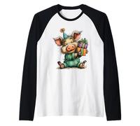 Motif Cochon Heureux dans Un Chapeau de fête Manche Raglan