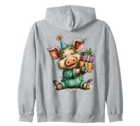 Motif Cochon Heureux dans Un Chapeau de fête Sweat à Capuche