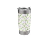 Motif cornichon vert et nœud lilas Gobelet isotherme en acier inoxydable double paroi