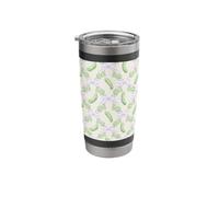 Motif cornichon vert et nœud lilas Gobelet isotherme en acier inoxydable double paroi