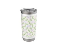 Motif cornichon vert et nœud lilas Gobelet isotherme en acier inoxydable double paroi